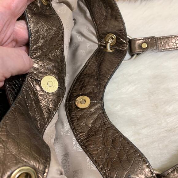 MICHAEL KORS Bronze Snakeskin Embossed Leather MOXLEY Shoulder Tote - Picture 11 of 16